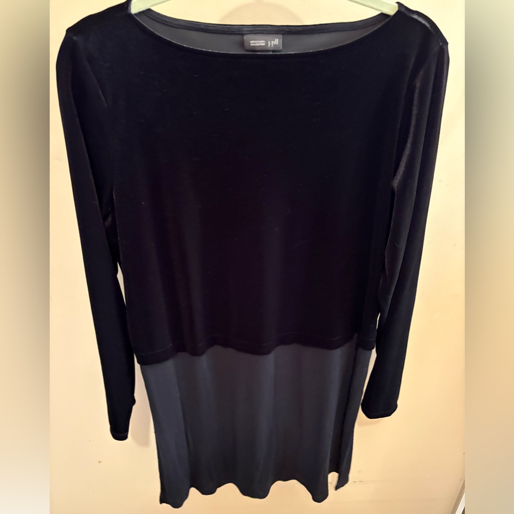 J Jill Wearever Black Velvet Knit Mixed Media High Side Slits Tunic Blouse Large